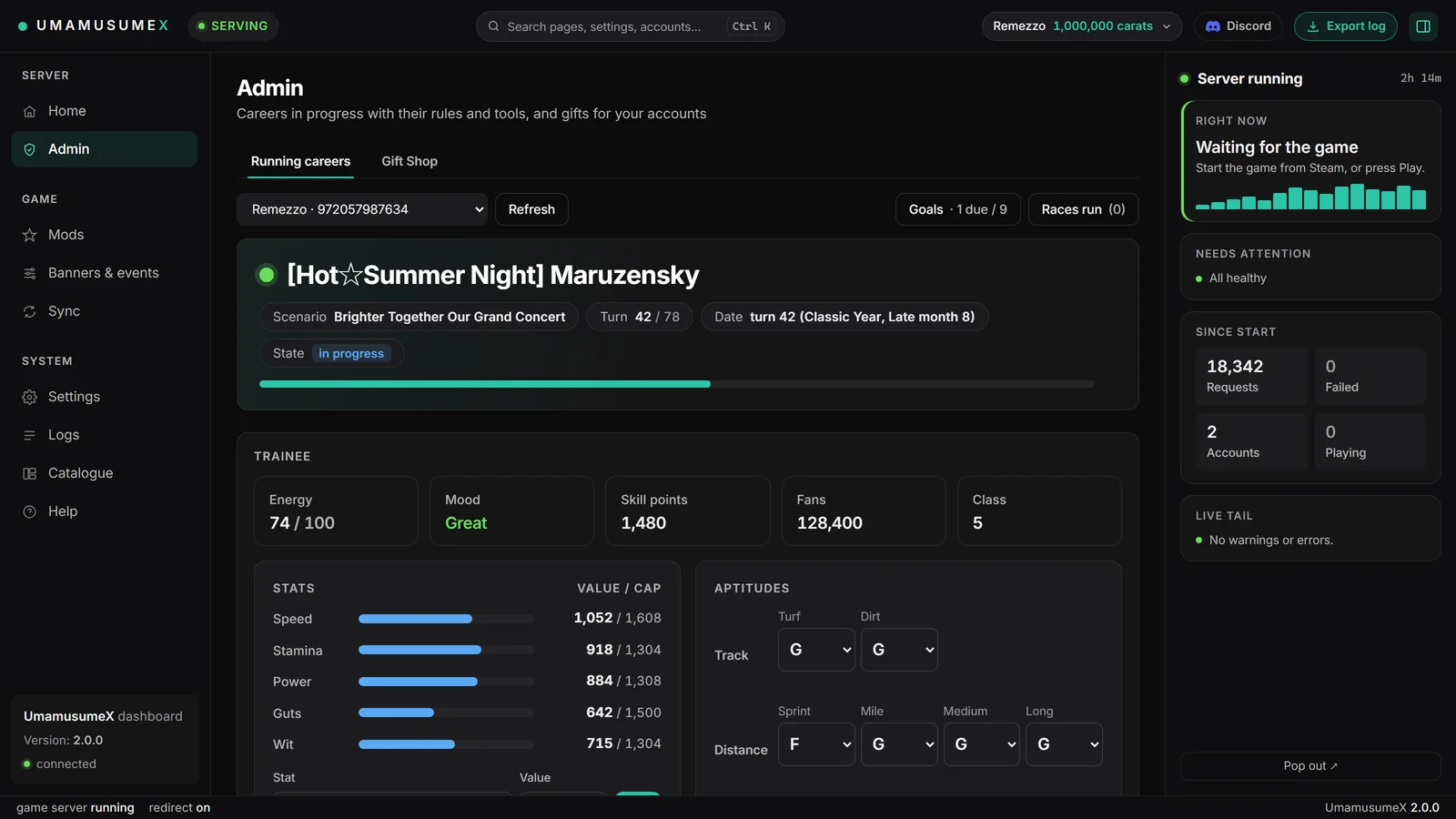 UmamusumeX control panel: Live editing